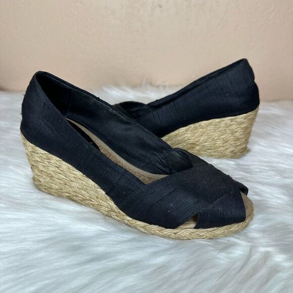 Lauren Ralph Lauren Shoes - Lauren Ralph Lauren Cecilia Espadrille Black Peep Toe 2" Wedge Size 5